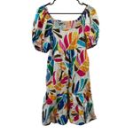 Tabitha Brown for Target‎ Linen Blend Botanical Puff Sleeve Mini Dress Sz XS White Photo 2