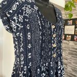 Rip Curl  Surf Shack Mini Dress Smocked Front Short Sleeve Blue White Size Small Photo 2