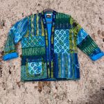 Yak Majik Womens Green Blue Floral Paisley Textured Jacket Sz Medium Photo 2