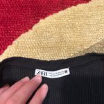 ZARA Women Black Ribbed V Neck Crop Top Tee Shirt Ruffle Sleeves Size Small Photo 1