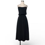 Theory Black Midi Ribbed Waistline Silk Dress Photo 1