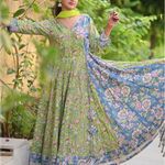 Shobitam 6M Flare Lime Green & Ferozi Angrakha Anarkali Dress Multiple Size XL Photo 2