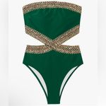 Milumia Women's Stitch Detail Strapless One Piece Swimsuit Cut Out Green Gold L Size L Photo 2