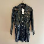 ZARA Black Faux Leather Mini Button Down Shirt Dress “The Raeh” Size Small NWT Photo 1