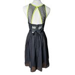 Vera Wang Princess  Black Polka Dot Neon Yellow Trim Belted Chiffon Dress Size 5 Photo 5