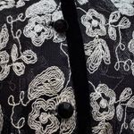 Talbots VTG Black + Ivory Floral Embroidered Sheer Mesh Cardigan w/ Velvet Trim sz 8 Photo 3