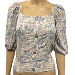 Bohme  Floral Faux Button Front Smocked Back Balloon Half Sleeve Top Small Photo 3