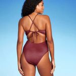 Shade & Shore Monokini Plunge Cut Out High Leg Lurex One Piece Swimsuit - ™ Burgundy Photo 3