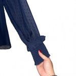 Draper James Navy Swiss Dot Sheer Ruffle Neck Long Sleeve Blouse Top Womens S Photo 3