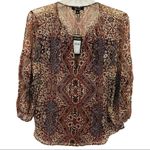 Ella Moss  Long Sleeve Graphic Silk Blouse Size XS Photo 2