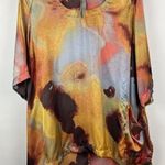 Melissa McCarthy Seven7 Women's Abstract Sunset Short Sleeve Satin Blouse Sz 2X Orange Photo 0