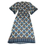 Farm Rio Anthro Women’s Cocopalm Flutter Sleeve Beige Blue Print Maxi Dress XS Photo 7