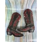 Coral Western Cowboy Boots Red Black Overlay Studs Snip Toe Size 5.5 Tall Shaft Photo 6