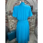Leslie Fay shirt dress teal green blue scalloped collar belt short sleeve shoulder pads Photo 3