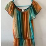 Pretty Good  Womens Sheer Y2K Top Large Orange Teal Festival Fairy Metallic Photo 0