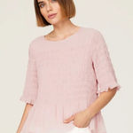 Jason Wu Pink Smocked Chiffon Top Women’s Size 6 Short Sleeve Lightweight Photo 0