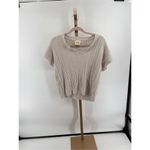 Elie Tahari Women’s Short Sleeve V Neck Beige Grey Sweater Size Large Photo 3