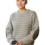 Pandora VTG  Wool Blend Sweater Suede Elbow Patch Sz. L Winter Cozy Colorful Photo 0