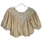 Free People Joni Embroidered Top Linen blend boho cropped sz XS Photo 3