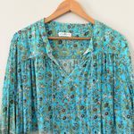 Natural Life Dara V-Neck Boho Floral Long Sleeve Mini Dress Turquoise Size XL Photo 3