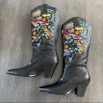 Black Vegan Leather western Cowgirl Boots Colorful Shaft Embroidery size 6.5 Photo 3