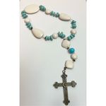 Christian prayer beads rosary beads white and turquoise beads silver cross Blue Photo 1