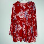 Free People  Bella Red Floral Print V Neck Tunic Mini Dress Size Medium Photo 6