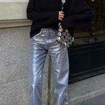 ZARA Metallic Silver Straight Leg Jeans Size 4 Photo 2