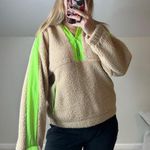 Forever 21 : Tan Sherpa Quarter Zip Pullover with Neon Green Accents Photo 0