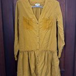 Anthropologie  Maeve Mustard Yellow Button Front Long Sleeve Tiered Marlie Dress Photo 0
