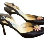 Jimmy Choo Crystal Embellished Open Toe sling Back Satin Shoes BLK EU40 … Photo 1