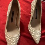 French Connection  Cream Pearl-Studded Heels 9 Preowned Photo 4