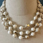 West Germany white and gold tone vintage triple strand necklace Photo 0