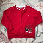 90s Style Country Christmas Cardigan Sweater Embroidered Snowman Polar Bear L Red Size L Photo 0
