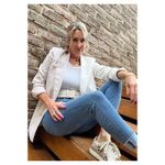 Veronica Beard  Braeton Tan White Dickey Blazer Jacket Officewear Linen size 14 Photo 2