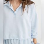 Aerie  Fleece Of Mind Women’s Large Sunset‎ Blue Cropped Polo Sweatshirt Photo 1