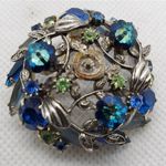 Vintage Blue, Green, & Silver Floral Brooch Green Photo 1