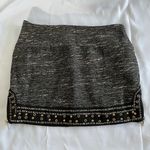English Rose New  Beaded Grommet Hem Side Zip Tweed Mini Skirt Black Gold Photo 9