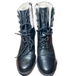 Marc Fisher Black Lansly Genuine Leather Fur Lined Combat Boots size 8.5 Photo 0