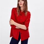 ZARA Premium Denim Red Button Down Casual Long Sleeve Shirt Size XS Photo 0