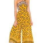 Free People Maribelle Wide Leg Mustard Bohemian Jumpsuit Photo 5