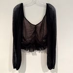 Meraki‎ Illusion Ruched Crop Top Women's XL Black Lined Sweetheart Neckline Photo 4