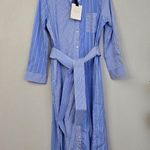 Pomander Place Plue Stripe Chessie Preppy Belted Shirt Maxi Dress Blue Size L Photo 3