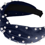 NWOT Navy Blue Velvet Pearl Knotted Headband Elegant Holiday Chic Photo 0