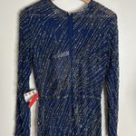 Mac Duggal  LONG SLEEVE BEADED COLUMN GOWN in midnight blue embellished size 10 Photo 10