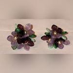 Vintage MCM 1950s West Germany Demi Parure Purple Green Glass Floral Screw Back Photo 6