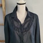 Mossimo Women's Black Sheer Button Down Shirt Cotton Ruffle Accent L Size L Photo 2