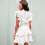 Lulus NEW Delightfully Sunny Eyelet White Mini Tiered Ruffled Dress Womens L Photo 2