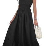 Black Maxi Dress Tiered Smocked Faux Wrap Size Large Ostoo‎ Photo 0