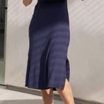 AYR NWOT The Moderne Ribbed Short Sleeve Midi Shirt Dress Navy Blue Stretchy SzS Photo 4